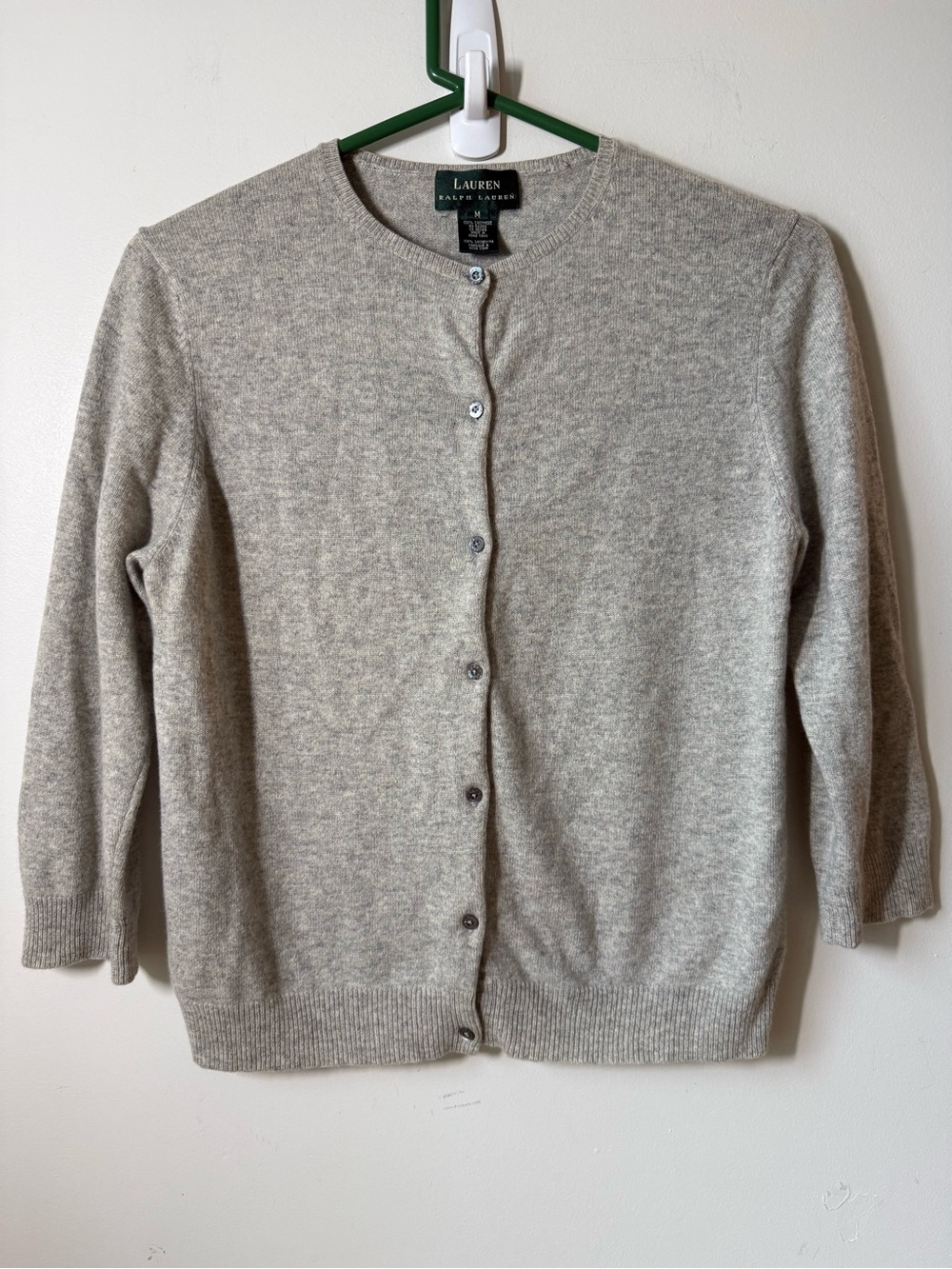 Lauren Ralph Laurencashmere  Crewneck Button Cardigan 3/4 sleeves classic